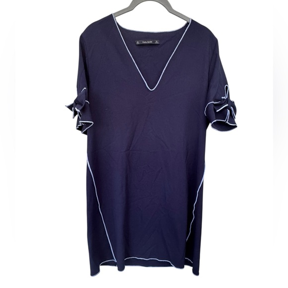 Zara Dark Blue Tunic with Bow Accents size Large - Picture 9 of 10